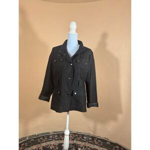 Appraisal Black Denim Utility Jacket | Size L | Multi-Pocket | Silver Snap Closu